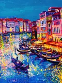 Schilderij van gondels op een kanaal in Venetië