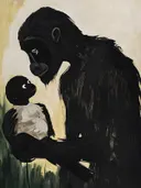 Gorilla houdt teder een baby vast
