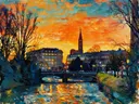 Gorinchem, straat in kleurrijk modern, schilderij van Gorinchem