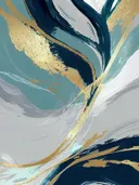 Abstract marmerschilderij in turquoise met gouden aderen