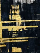 Abstract schilderij met gouden architectuurlijnen op marineblauwe achtergrond