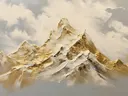 Gouden bergketen in crème en goud, landschap schilderij
