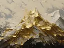 Gouden bergtop onder een grijze lucht, landschap schilderij