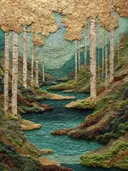Slank berkenbos met gouden bladerdak boven een kronkelende turkooizen rivier