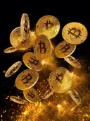 Gouden bitcoin-munten die vallen