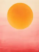 Abstract schilderij met een gouden bol op een achtergrond met rode kleurovergang.