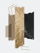 Abstract papiercollage-schilderij met gouden draadtekening