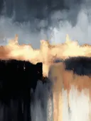 Abstract schilderij met een gouden gloed tegen een donkere achtergrond