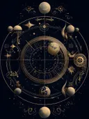 Gouden kosmisch wiel met planeten en symbolen