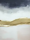Abstract landschap schilderij met gouden heuvelrand