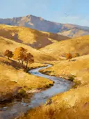 Schilderij: gouden heuvels met een rivier