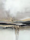Abstract landschap schilderij met gouden horizon