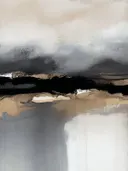 Abstract schilderij met een gouden horizon in zachte tinten