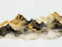 Zwart-gouden inktwas berglandschap met verfspatten