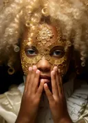 Meisje met gouden kant-masker schilderij, barok portret