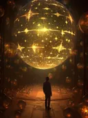 Figuur bij gloeiende kosmische bol