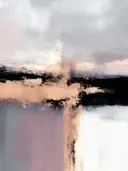 Abstract schilderij met een gouden kruisvorm op een grijze horizon