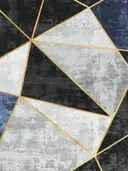 Abstract art deco schilderij met gouden lijnen op geometrisch kleurvlak