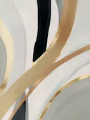 Abstract schilderij met gouden lijnen op zachtgrijze achtergrond