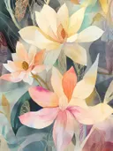 Aquarel van crèmekleurige en perzikkleurige magnolia bloemen met gouden details
