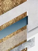 Luxueus art deco schilderij met gouden mozaïek en luchtblauw