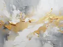 Abstract schilderij met gouden verfstromen op wit
