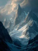 Schilderij van een gouden bergpiek tussen stormwolken