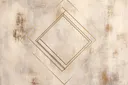 Abstract lijnenschilderij met concentrische gouden ruitvormen op een verweerde beige achtergrond