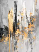 Abstract schilderij met gouden en zwarte verticale vormen