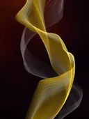 Abstract schilderij met gouden spiraal tegen robijnrood