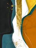 Abstract schilderij met gouden streep en verfspatten