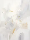 Abstract getextureerd werk met diagonale witte, grijze en gouden streken.