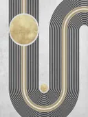 Art deco schilderij met gouden tunnelvorm en lijnenspel