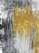 Abstract schilderij met gouden vlamvormen op grijze grunge-achtergrond