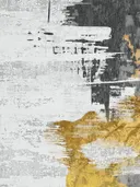Abstract schilderij met gouden organische vorm op grijs