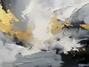 Abstract schilderij met een gouden wolkvorm in grijs