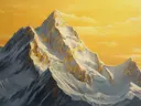 Schilderij van een goudkleurige berg tegen een gele lucht
