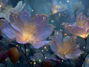 Schilderij van paarse bloesems met gouden spikkels