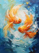 Schilderij van twee goudvissen in yin-yang vorm