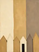 Grachtenpanden in diep camel en ivoor, schilderij van grachtenpanden