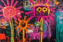 Graffiti zonnen met schedelgezichten, botanisch schilderij