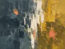 Abstract schilderij met het paletmes in grafiet en mosterd