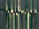 Grafiet en smaragd in kolommen, abstract schilderij met het paletmes