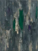 Grafiet en smaragd met doorbraak, abstract schilderij met het paletmes