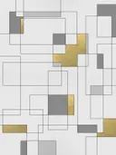 Grafisch abstract schilderij met lijnenraster en gouden accenten