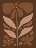 Gestileerde illustratie van een bloem met bladeren in bruintinten op donkere achtergrond