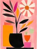 Grafisch abstract schilderij van een bloem met plant