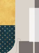 Grafisch art deco schilderij met gouden en teal vlakken