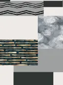 Grafisch abstract schilderij met zigzagpatroon in teal en goud
