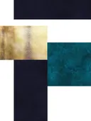 Minimalistisch collage schilderij in marineblauw, goud en teal